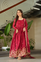Elegant Wine Color Anarkali Dress with Designer Dupatta