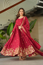 Elegant Wine Color Anarkali Dress with Designer Dupatta