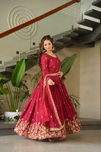 Elegant Wine Color Anarkali Dress with Designer Dupatta