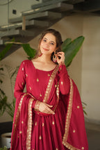 Elegant Wine Color Anarkali Dress with Designer Dupatta