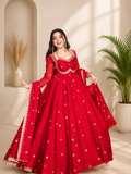 Neha Elegant Red Faux Georgette Anarkali Suit Set